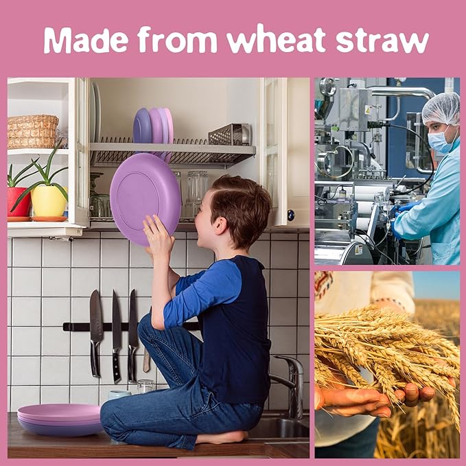 Teivio 32-Piece Kitchen Plastic Wheat Straw Dinnerware Set, Service for 8, Dinner Plates, Dessert Plate, Cereal Bowls, Cups, Unbreakable Colorful Plastic Outdoor Camping Dishes, Purple Ombre