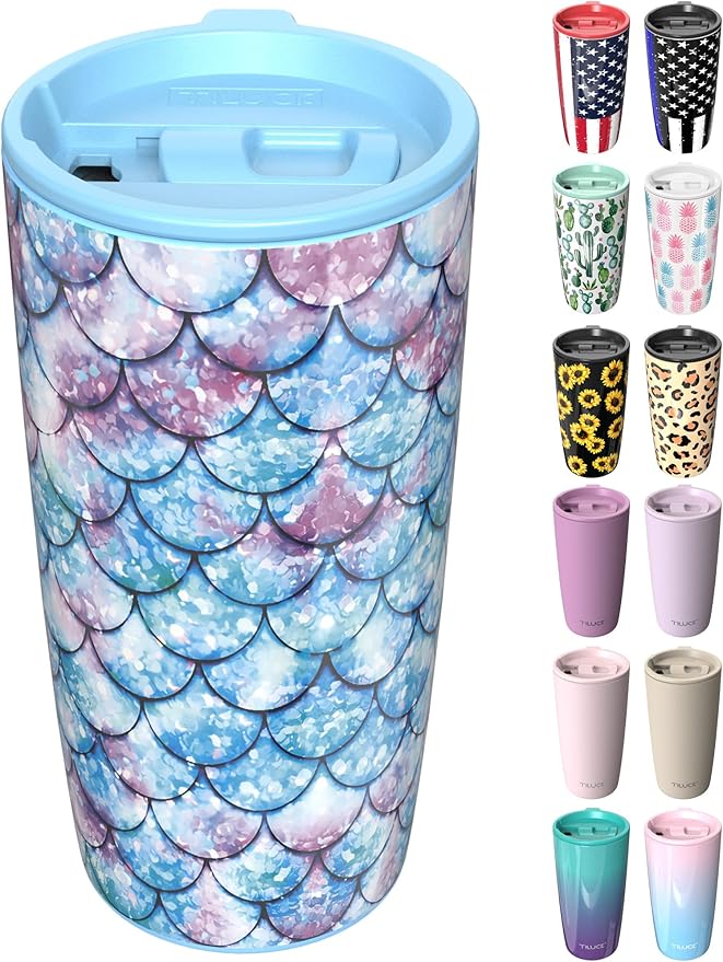 TILUCK 20 oz Tumbler with Leak-Proof Lid, Vacuum Insulated Stainless Steel Coffee Mug, Double-Walled Travel Tumbler for Hot and Cold Drinks(FishScales, 20oz)