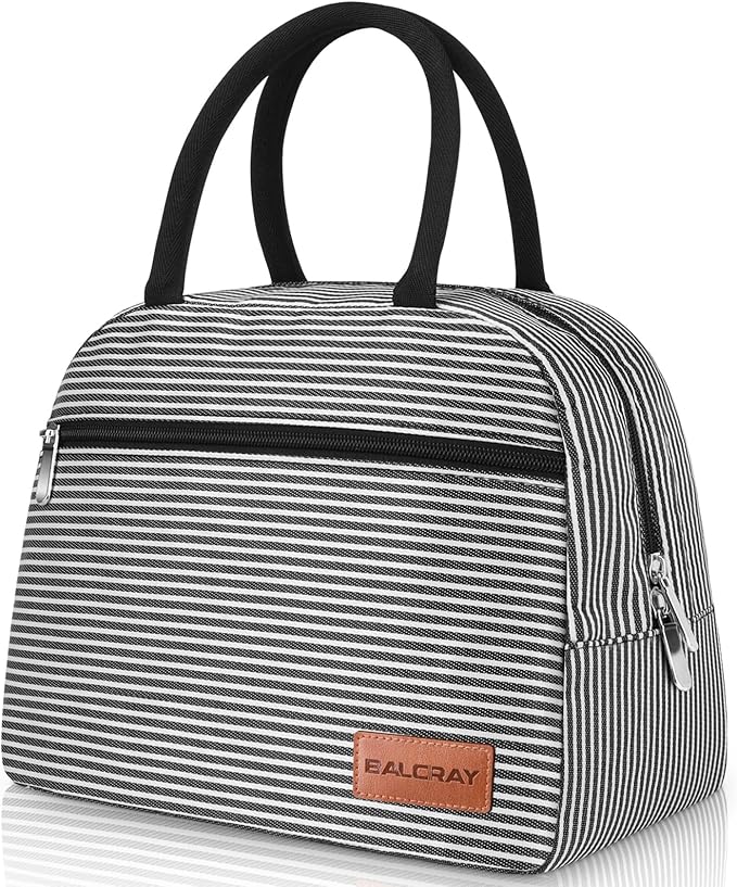 BALORAY Lunch Bag for Women Men Cute Reusable Insulated Lunch Box Large Capacity Lunch Tote Bag for Work, Picnic or Travel (Zipper Stripes)