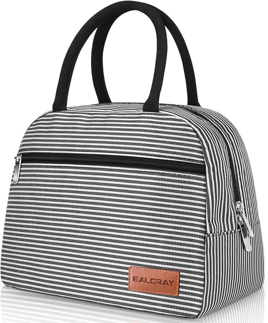 BALORAY Lunch Bag for Women Men Cute Reusable Insulated Lunch Box Large Capacity Lunch Tote Bag for Work, Picnic or Travel (Zipper Stripes)