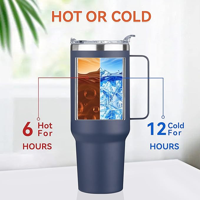 HASLE OUTFITTERS 40 oz Stainless Steel Tumbler with Handle, Vacuum Insulated Tumblers Bulk, Reusable Double Wall Travel Coffee Mug, Durable Powder Coated Water Bottle(Navy, 1)