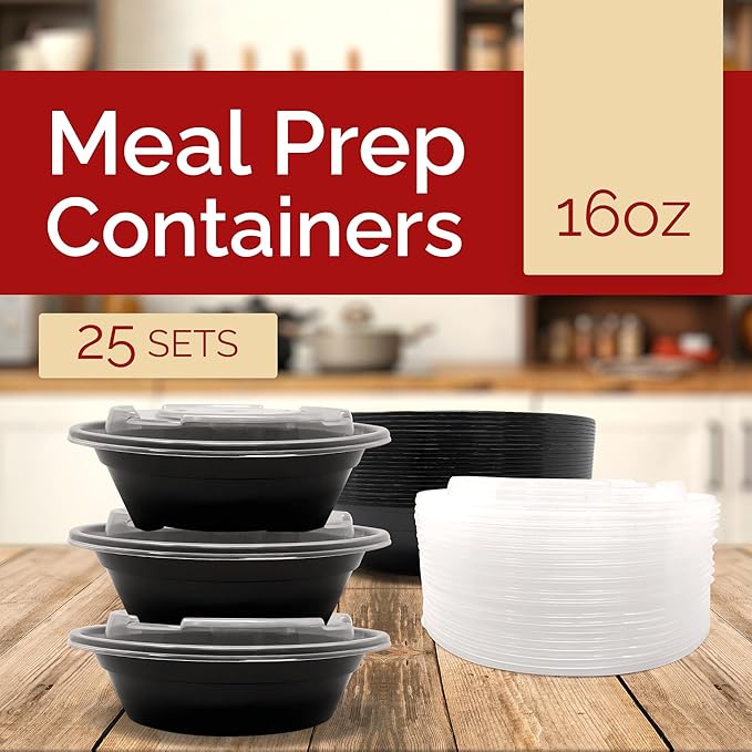 Reli. Meal Prep Container Bowls, 16 oz (25 Pack) Meal Prep Containers Reusable | Plastic Take Out Food Boxes, Microwavable Bowls with Lids | Disposable for Takeout, To Go, Leftover