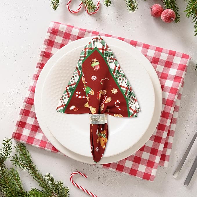 Christmas Gingerbread Napkins, 18×18 Inch Dinner Cloth Napkins Set of 6, Washable Cotton Soft Absorbent Square Table Top Decoration for Dining Kitchen Party Wedding