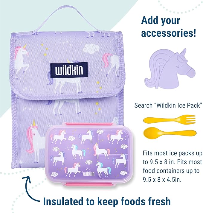 Wildkin Kids Insulated Lunch Bag – Reusable, Ideal for Hot/Cold Snacks, School & Travel - Unicorn