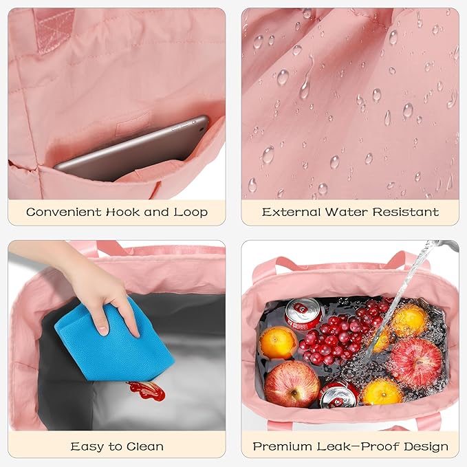 VS VOGSHOW Lunch Bag Women Cute Insulated Drawstring Lunch Bag 16 Cans Large Capacity Lunch Box for Work, Picnic, Outdoor (Pink)