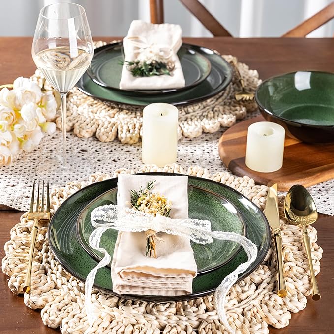 LeRatio Ceramic Dinnerware Sets for 4,Wavy Reactive Glaze Stoneware Plates and Bowls Sets,Highly Scratch Resistant | Dishwasher & Microwave,Oven Safe Dishes Set(12PCS)