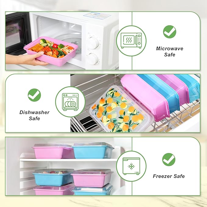 10 Pack 42 oz Meal Prep Containers, Reusable Plastic Food Prep Storage Containers with Printed Lids, Stackable, Leakproof, Microwave & Freezer & Dishwasher Safe,To Go Take Out Box, Avocado