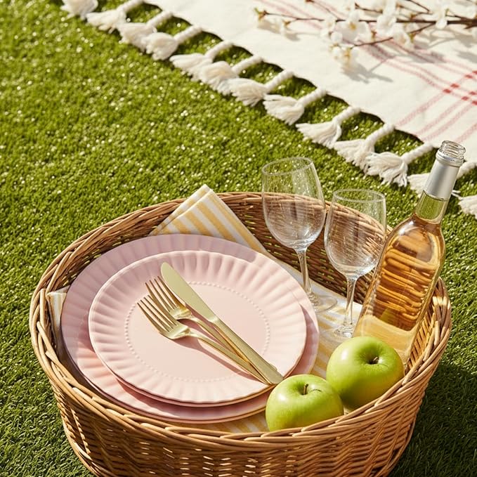 TP 8 inch Plates Set of 8, Melamine Round Plates for Salad Appetizer Dinner Lunch, Dessert Dishes for Indoors and Outdoors, Pink