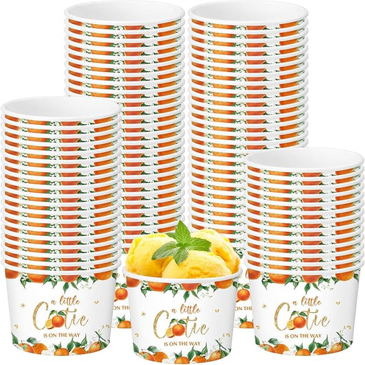 50 Pack Little Cutie Ice Cream Cups 9 oz a Little Cutie Is on The Way Baby Shower Disposable Dessert Bowls Paper Soup Bowls Orange Snack Cups for Hot or Cold Food Birthday Party Supplies