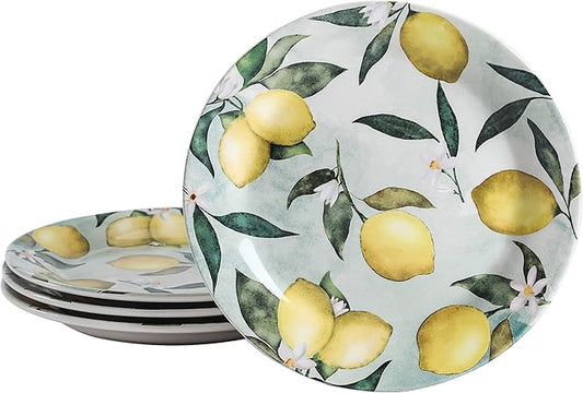 Bico Lemon Dreams Salad Plates Set of 4, 8.75 Inch Ceramic Dessert Plates for Salad, Appetizer, Side Dishes, Microwave and Dishwasher Safe, Gift for Housewarming and Thanksgiving