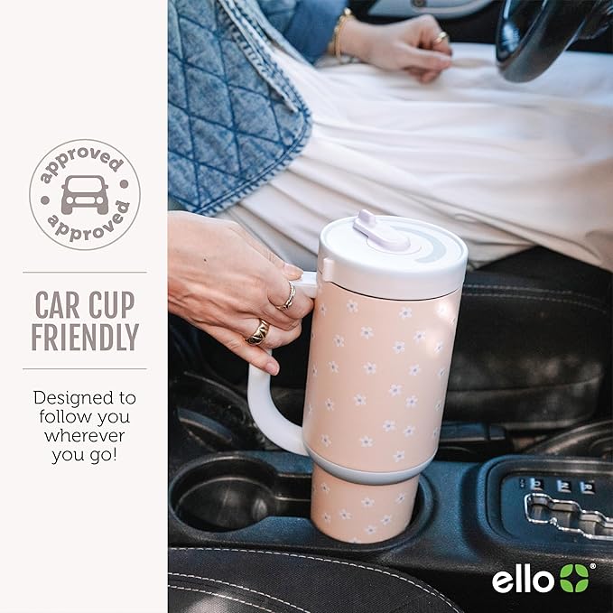 Ello Oasis 40 oz Tumbler with Handle & Retracting Straw | Reusable Insulated Stainless Steel Cup 100% Leakproof, Gifts for Teens Women Men | Keeps cold for 20 Hours, Cup Holder Friendly, Sunrise Glow