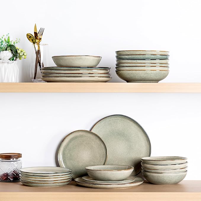 AmorArc Ceramic Dinnerware Sets,Handmade Reactive Glaze Stoneware Plates and Bowls Set,Highly Scratch Resistant | Dishwasher & Microwave Safe Dishes Set,Service for 4 (12pc)