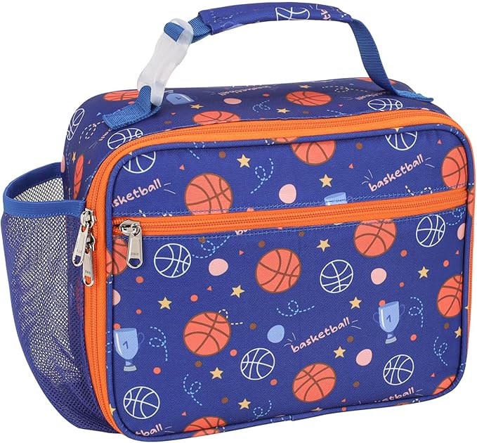 Bagseri Lunch Bag for Boys - Kids Lunch Bag Insulated Leak-Proof and Reusable Kids Lunch Box with Water Bottle Holder Toddler Lunchbox for Daycare and School, Blue Basketball