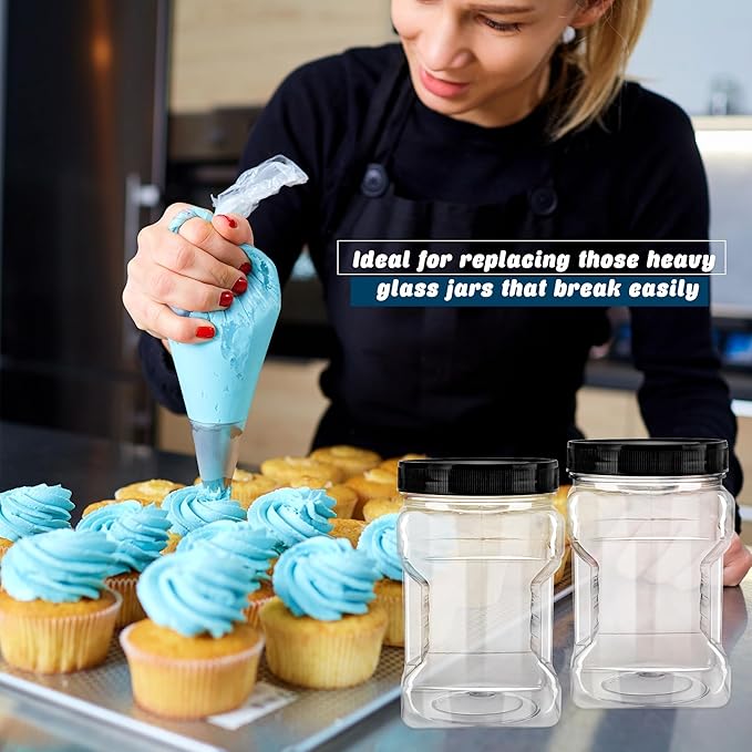 9 Pack 30 oz Square Clear Plastic Jars with Lids Wide Mouth Storage Containers Refillable Easy Grip Airtight Food Storage Jars for Kitchen Dry Goods Cookies Candy