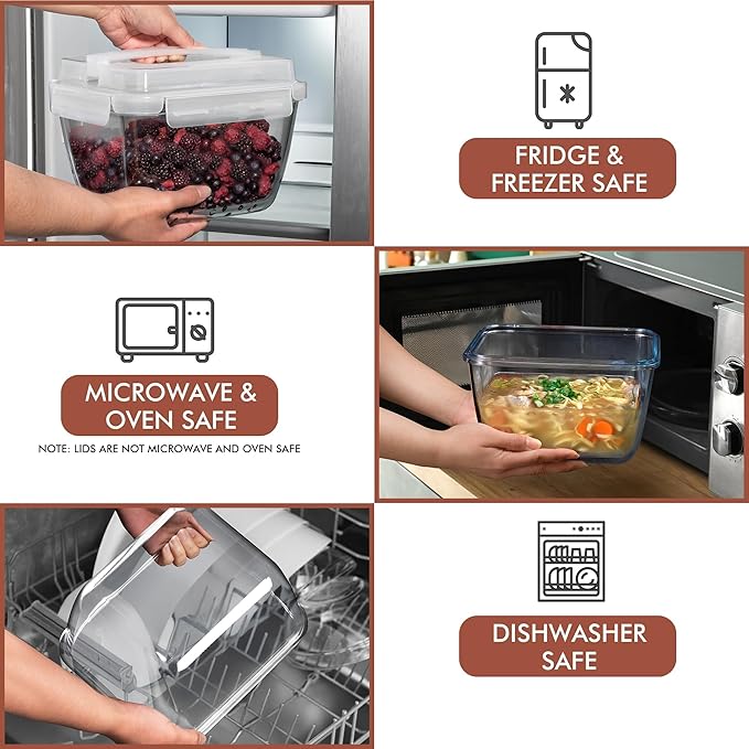 Razab 17 Cups / 132 Oz / 3900ml Large Glass Food Storage Containers with Lids - Leakproof, BPA-Free Large Meal Prep Container Ideal for Roasting Turkey, Store Leftover - Microwave & Oven Safe
