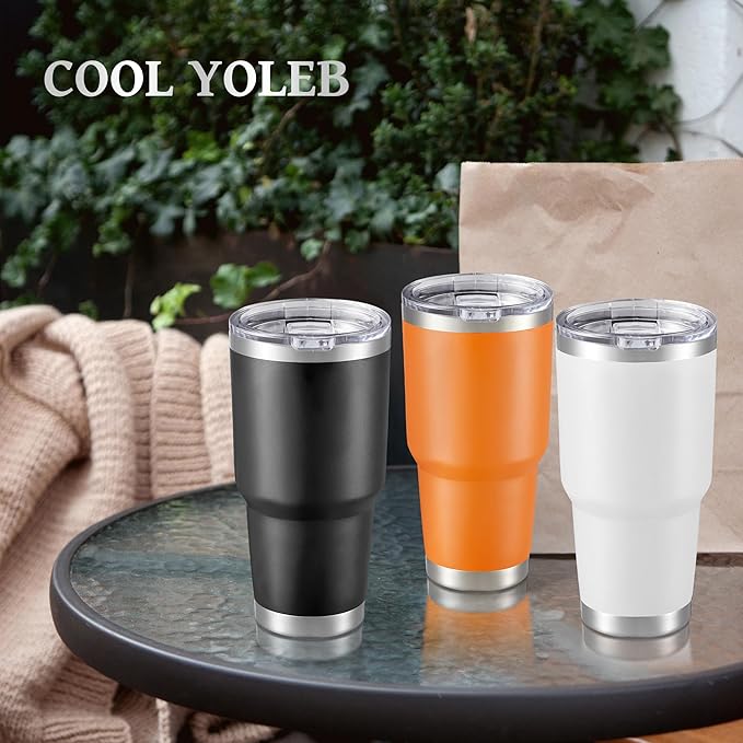 30 oz Tumbler with Lid Stainless Steel Tumblers Bulk Vacuum Insulated Cup Reusable Powder Coated Travel Mug Double Wall Leak Proof Cups Keep Cold Drinks for 12 Hours Orange, Set of 4