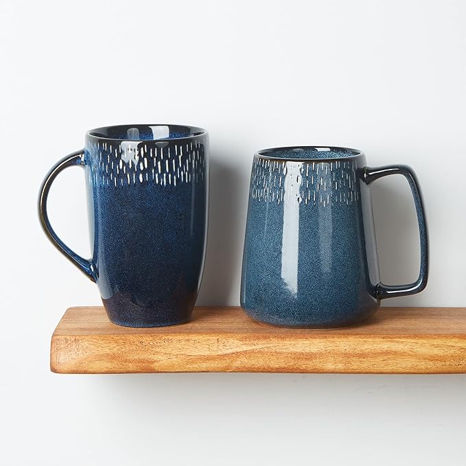 24 OZ Extra Large Ceramic Coffee Mug, Jumbo Coffee Mugs, Big Tea Cups with a Large Handle for Office and Home, Microwave and Dishwasher Safe (24 OZ Star Blue)