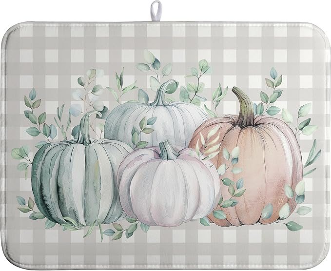 Thanksgiving Fall Dish Drying Mat Pumpkin Dish Drying Pad Autumn Large Dish Drying Matt Absorbent Dish Drainer Mat for Kitchen Counter Decor XL Coffee Maker Mat18x24 In