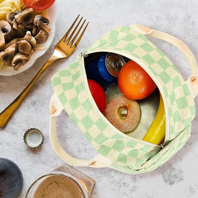 Bluboon Lunch Box for Women men Insulated Cute Corduroy Lunch bag, Reusable Cooler Bag for Work, Picnic, Travel