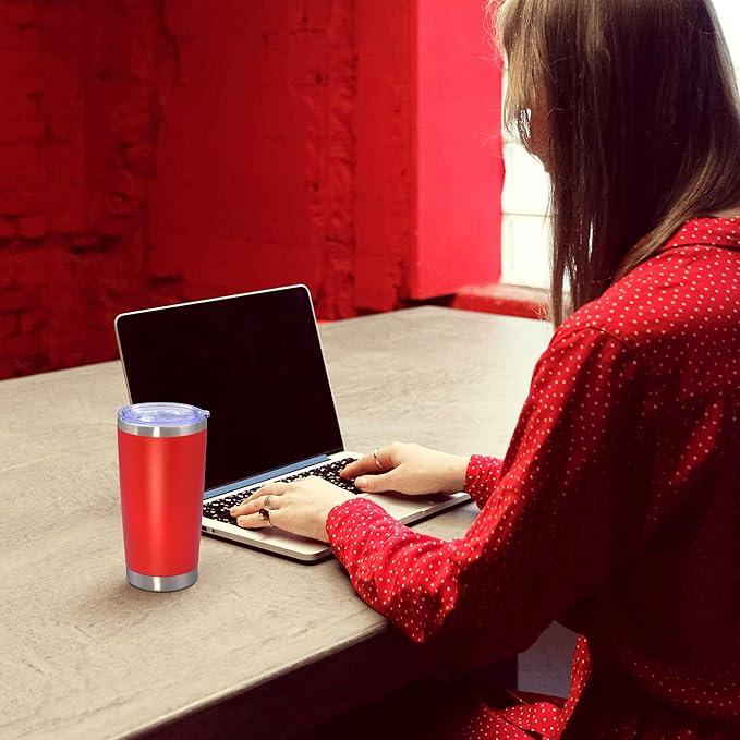 20 oz Tumbler with lid Double Wall Vacuum Insulated Tumblers Stainless Steel Coffee Mug Travel Coffee Tumbler Powder Coated Tumbler Cup Keep Hot&Cold - (Red 6 Pack)
