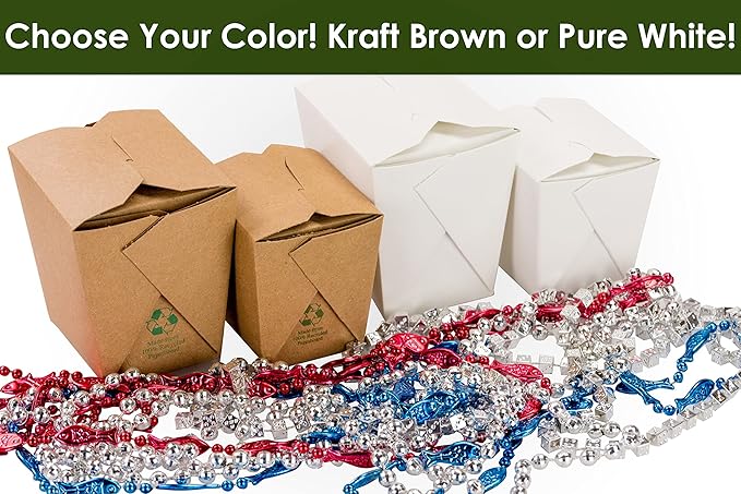 Recyclable 8oz 16oz Brown Chinese Takeout Boxes 100pk. 50 Each 16 and 8 Ounce Leakproof, Greaseproof To Go Containers For Restaurants and Food Service. Best Value Bulk Pack Microwaveable Meal Pails