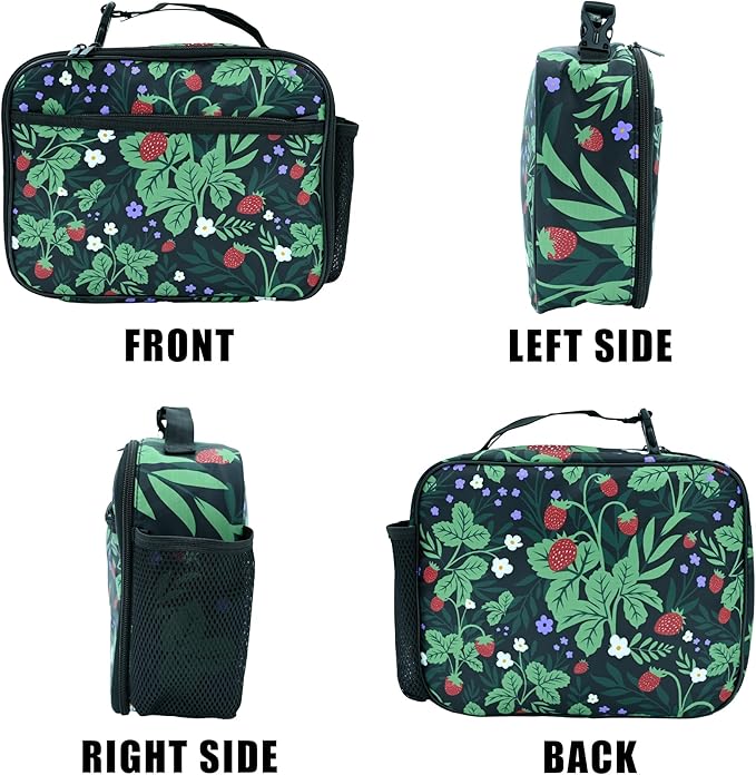 Strawberry Lunch Box Insulated Reusable Lunch Bag Tote Cooler for Women Men Boy Girl School Work Office Picnic