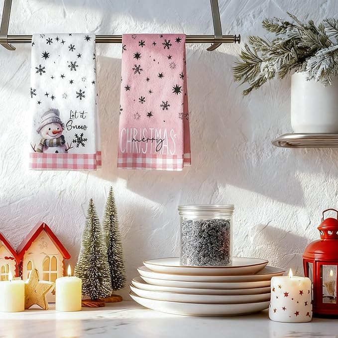 Snowman Xmas Trees Christmas Kitchen Towels Dish Towels, 18x26 Inch Daily Seasonal Winter Decoration Hand Towels Set of 4