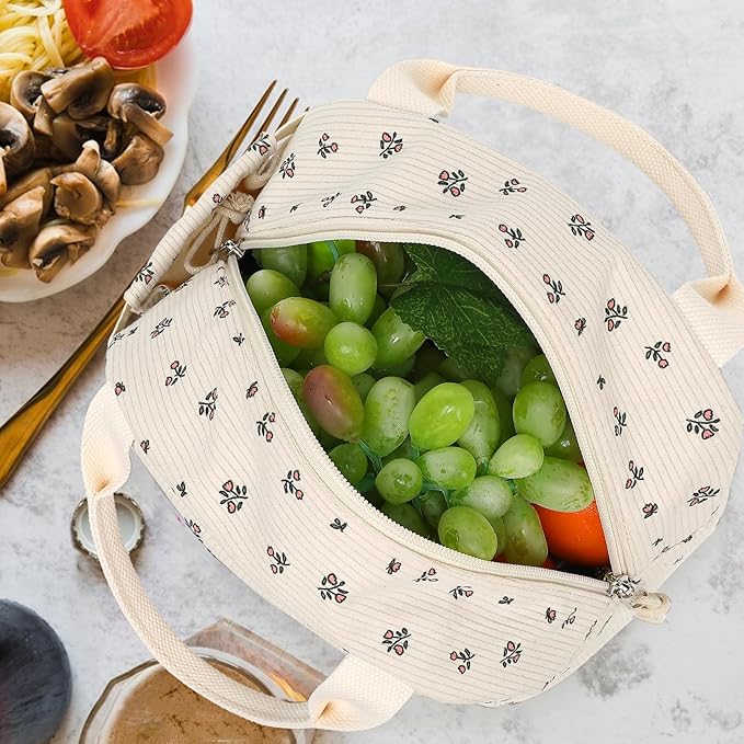 Bluboon Lunch Bag for Women Men Cute Corduroy Lunch Tote Bags Reusable Insulated Lunch Box Large Capacity Reusable Insulated Cooler for Work Picnic or Travel