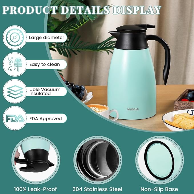 51 Oz Thermal Coffee Carafe, Stainless Steel Insulated Vacuum coffee crafts to keep coffee hot, 1.5 Liter Tea Water Coffee and Beverage Dispenser (Blue)