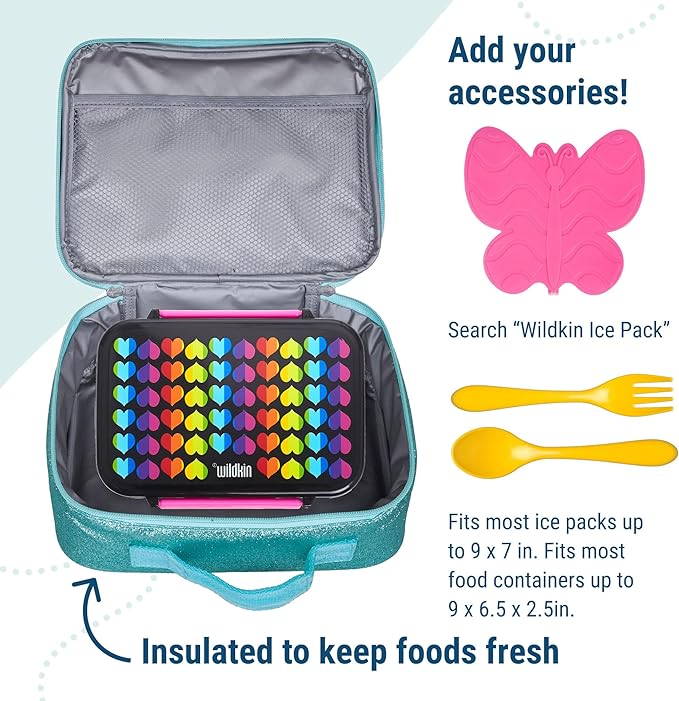 Wildkin Kids Insulated Lunch Box – Durable and Reusable for School & Travel - Blue Glitter