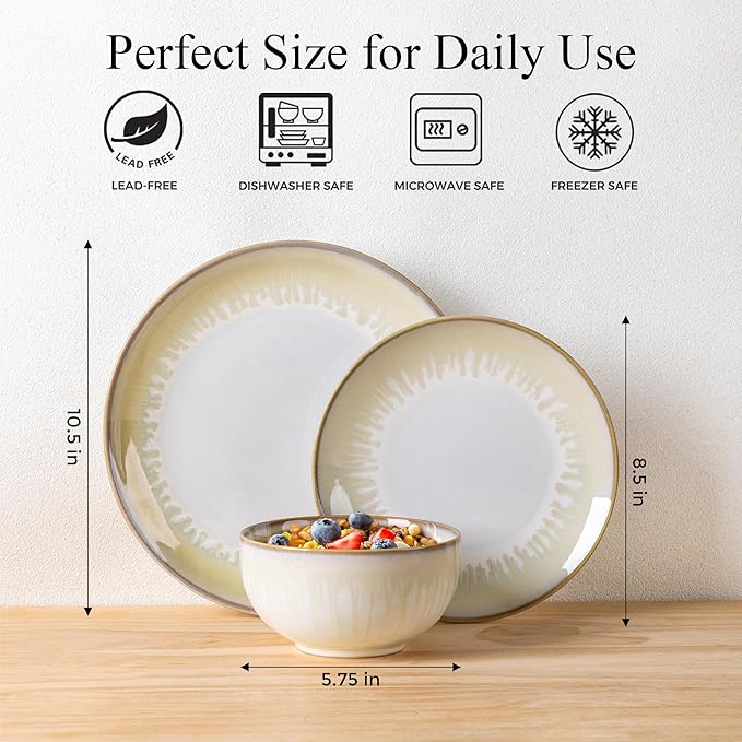 LERATIO Ceramic Dinnerware Sets for 4,Porcelain Plates and Bowls Sets,Handmade Reactive Glaze Dishes Set,Chip Resistant and Scratch Resistant | Oven&Dishwasher & Microwave Safe,Service for 4