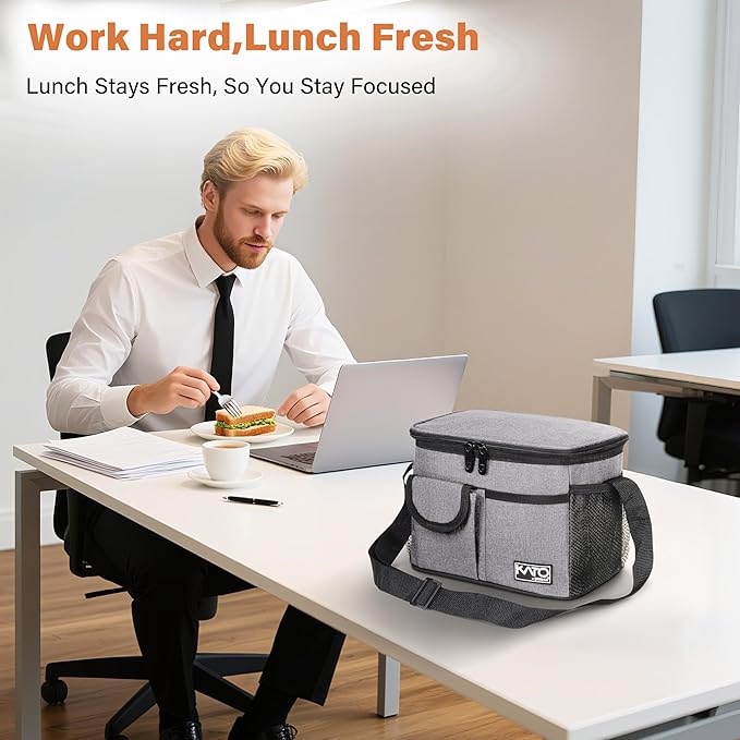 Tirrinia Insulated Lunch Bag for Women Men, Leakproof Lunch Box Containers for Adult, Work, School, Soft Lunchbox for Kids,Boys, Adult Cooler Bag for Picnic Hiking Beach,Gray