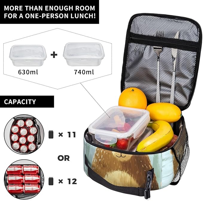 Bear Insulated Lunch Bag for Women Men Bear Lunch Bag for Work,Picnic,Travel,Hiking,Beach or Fishing Polyester Bear Lunch Box