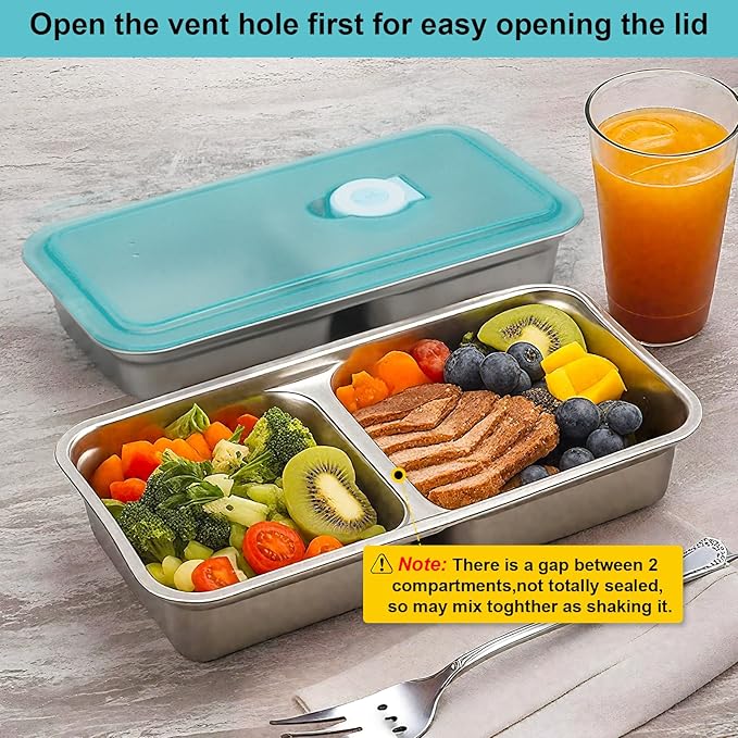 Stainless Steel Reusable Snack Containers with Lids, Grab and Go Double Compartments Snackle Box Containers, Small Sauce Condiment Containers for Travel,School,Camping, Dishwasher Safe, 4 Pack, 15.2oz