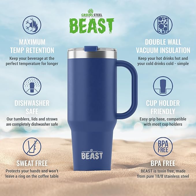 Beast 50 oz Tumbler Stainless Steel Vacuum Insulated Coffee Ice Cup Double Wall Travel Flask (Royal Blue)