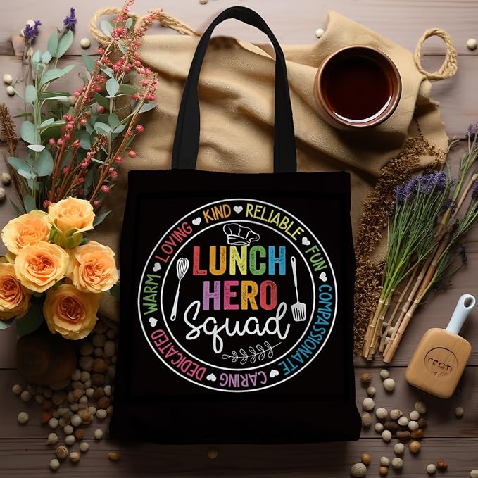 School Lunch Hero Squad Tote Bag, Lunch Lady Appreciation Gifts Canvas Tote Bags for Women, Cafeteria Staff Workers Gifts Reusable Grocery Shopping Bag