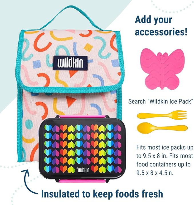 Wildkin Kids Insulated Lunch Bag – Reusable, Ideal for Hot/Cold Snacks, School & Travel - Confetti Peach