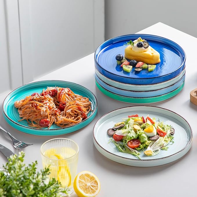 vancasso Bonita 8.5 inch Salad Plates, Ceramic Small Dinner Plates Set, Dessert Plates Set of 6, Microwave,Oven and Dishwasher Safe, Blue