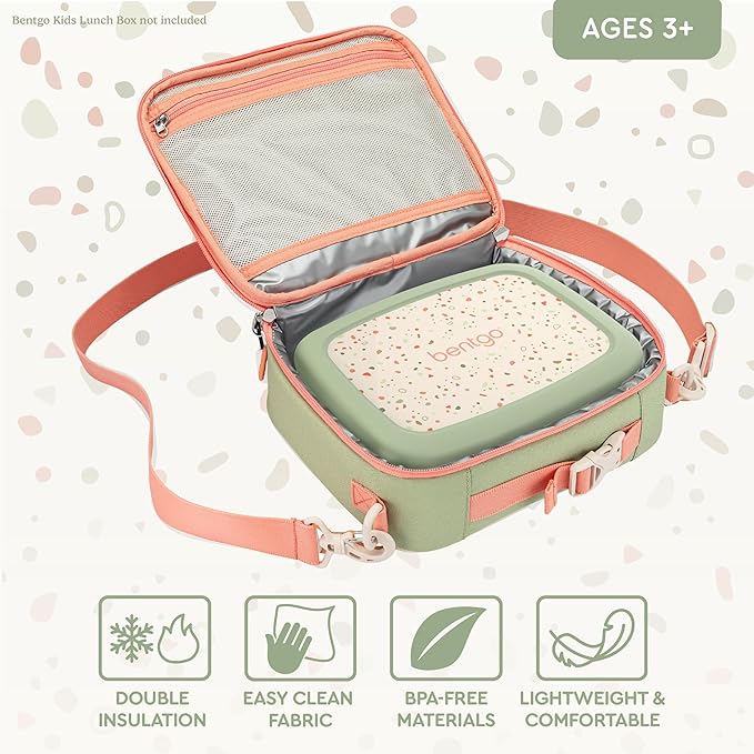Bentgo Kids Lunch Bag (Whimsy & Wonder Collection) - Durable, Double-Insulated Lunch Bag for Kids 3+; Holds Lunch Box/Water Bottle/Snacks; Water-Resistant Fabric & Zip Pockets (Geo Speckle)