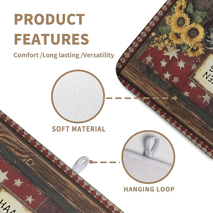 Vintage Rooster Dish Drying Mat Farmhouse Summer Sunflower Kitchen Dish Drying Pad Absorbent Fall Dish Dryer Mat for Kitchen Countertops Microfiber Dishes Drainer Pad Dish Drying Rack Mat (18x24 in)