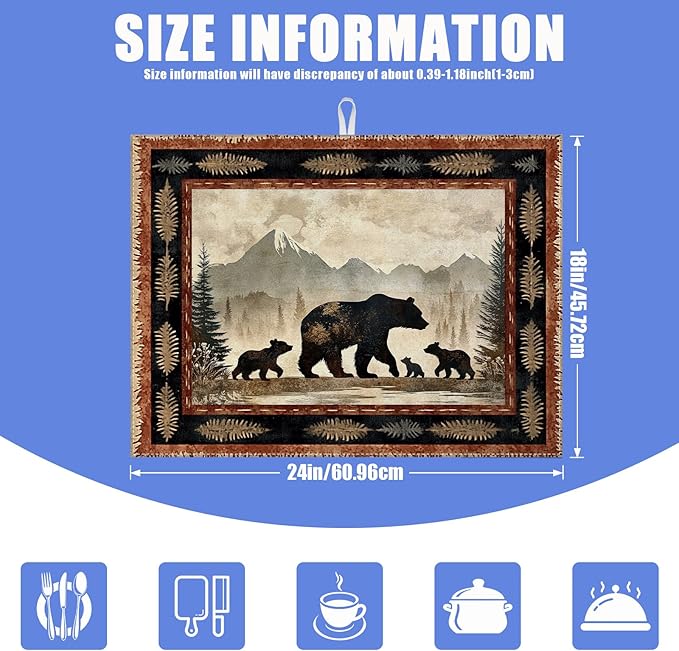 Rustic Bear Dish Drying Mat for Kitchen Counter Wild Animals Drying Pad Absorbent Reversible Dish Drainer Rack Mats Draining Pad 18"x24"Inch