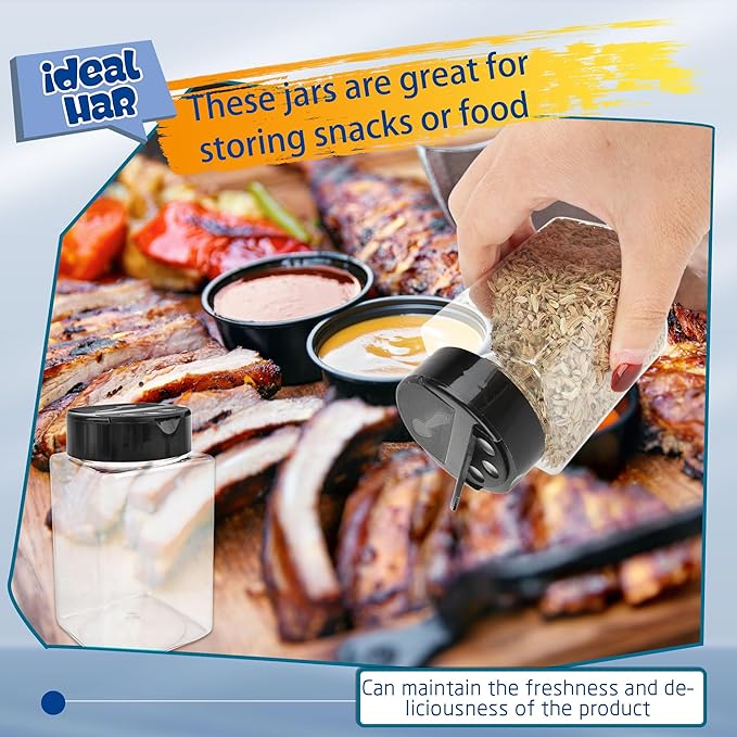 20 Pack 9 oz Plastic Spice Jars with Black Cap Clear Empty Square Plastic Spice Bottle Large Empty Seasoning Containers for Storing Spice Seasoning Powders