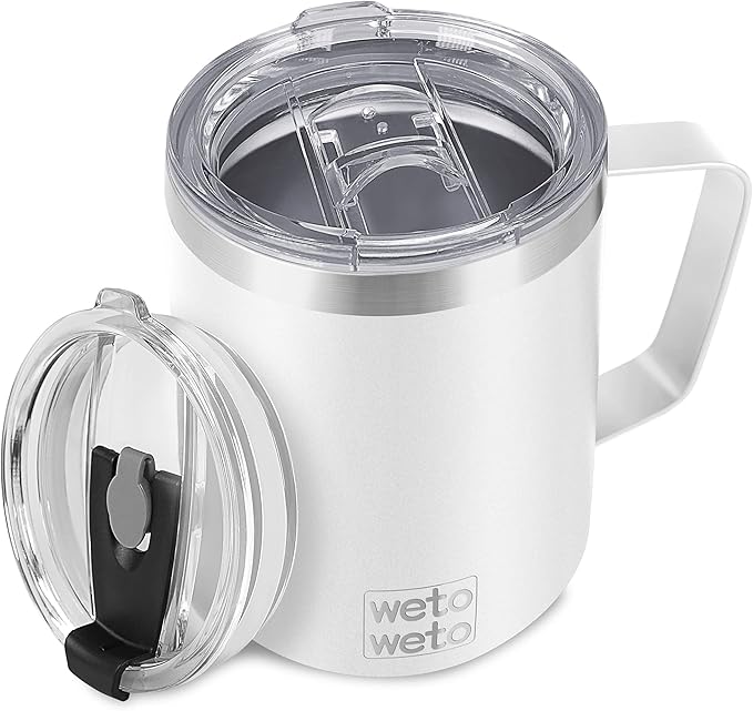 WETOWETO 14 oz Coffee Mug, Vacuum Insulated Camping Mug with Lid, Double Wall Stainless Steel Travel Tumbler Cup, Coffee Mugs Outdoor, Powder Coated White