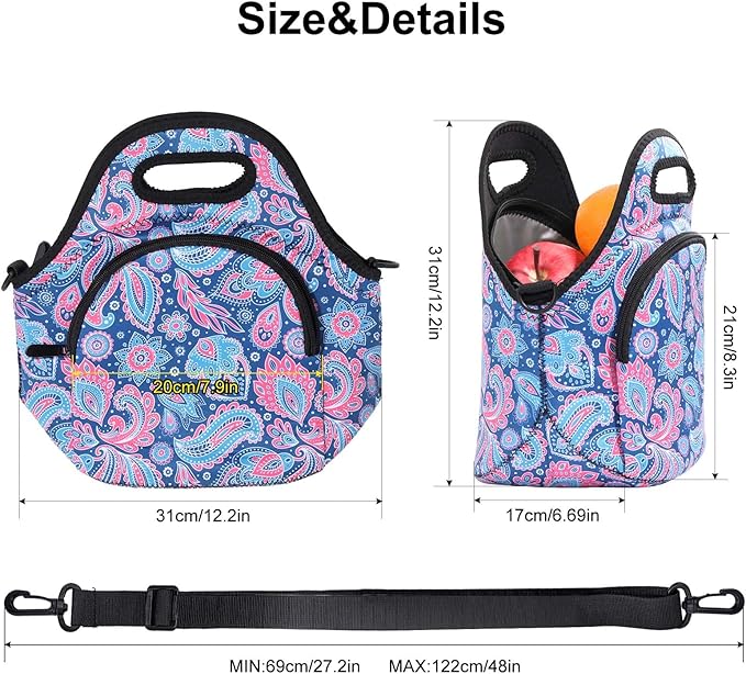 CILLA Neoprene Lunch Bag for Women Insulated Lunch Tote Bags Washable Lunch Container Box Picnic Lightweight Meal Prep Bags(Cashew+)