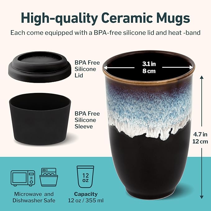 12oz Travel Coffee Mug - Unique Microwave & Dishwasher Safe Tumbler With Lid - Gifts For Women & Men