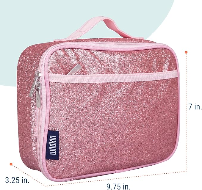 Wildkin Kids Insulated Lunch Box – Durable and Reusable for School & Travel - Pink Glitter