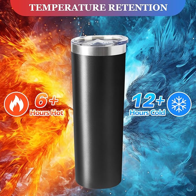 20 oz Skinny Tumblers with Lid and Straw,Stainless Steel Vacuum Insulated Tumbler Cup Double Wall Travel Coffee Mug, Thermal Water Tumbler for Hot and Cold Drinks(Black,4)