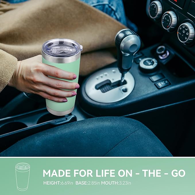 20 oz Tumbler Stainless Steel Tumblers Bulk with Lid Double Wall Insulated Coffee Tumbler Cups for Hot & Cold Drinks Powder Coated Travel Coffee Tumbler Mug Metal (Jade, 12 pack)