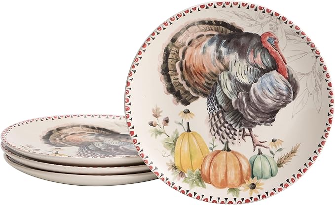 Bico Blessing Season Ceramic Salad Plates, 8.75 inch, Set of 4, for Salad, Appetizer, Microwave & Dishwasher Safe