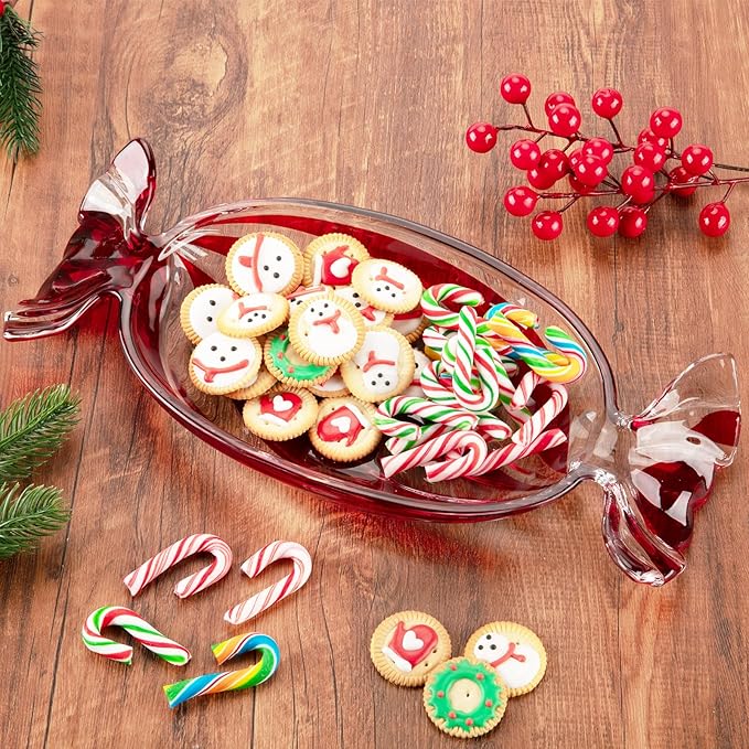 SHOWLOUE Glass Candy Platter, Christmas Platter Dish Serving Dessert Plates Christmas Dinnerware Tray Decorative Plates for Xmas Holiday Party Favor, Large